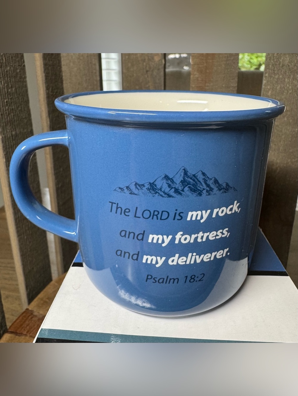 Blue Inspirational 12 oz. Ceramic Mug - The Lord is My Rock NWT
